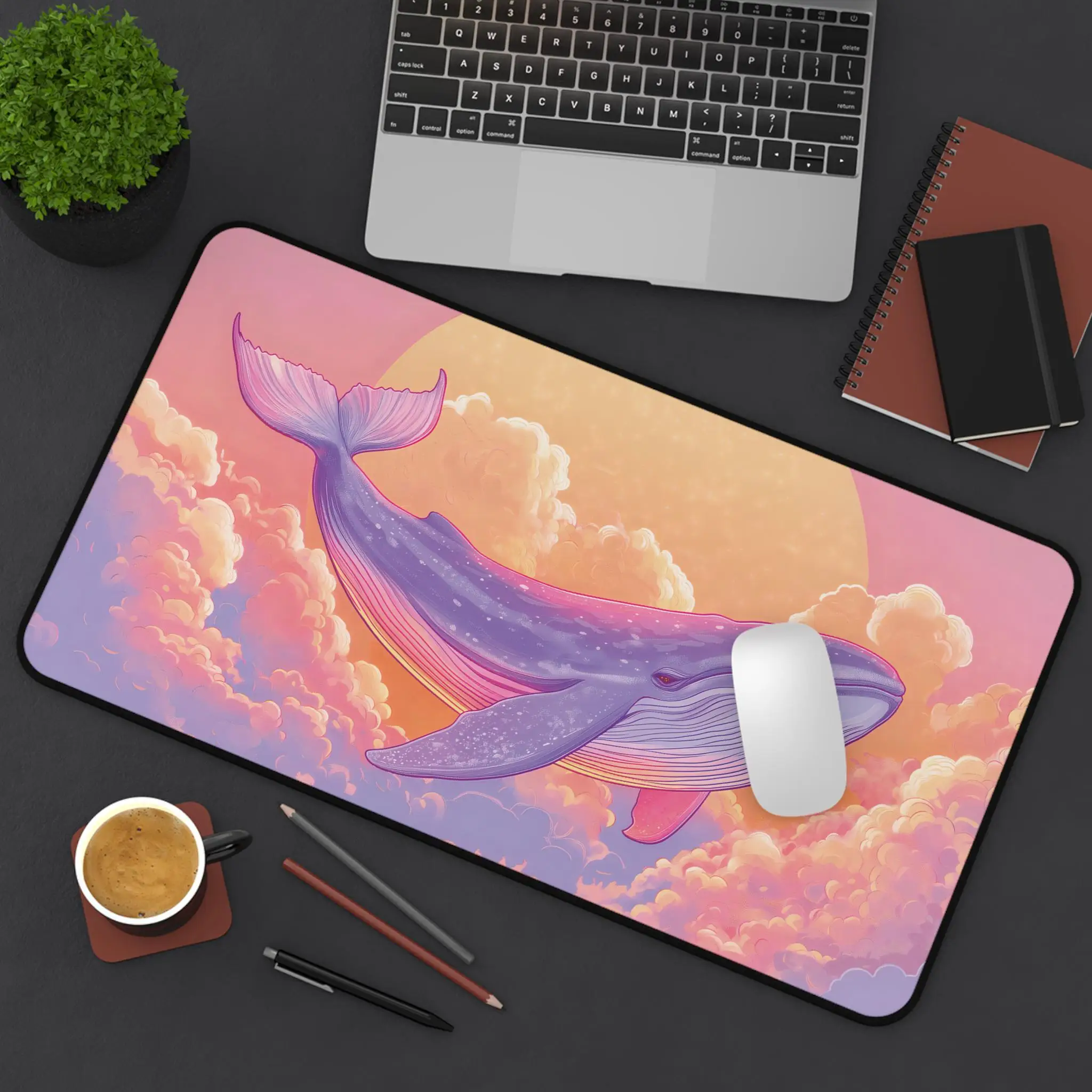 

Whale Desk Mat,sunset Sky, Pink-purple Cloud Mouse Pad, Beautiful Anime Desktop Decoration,comfortable Gaming Mat for Home Users