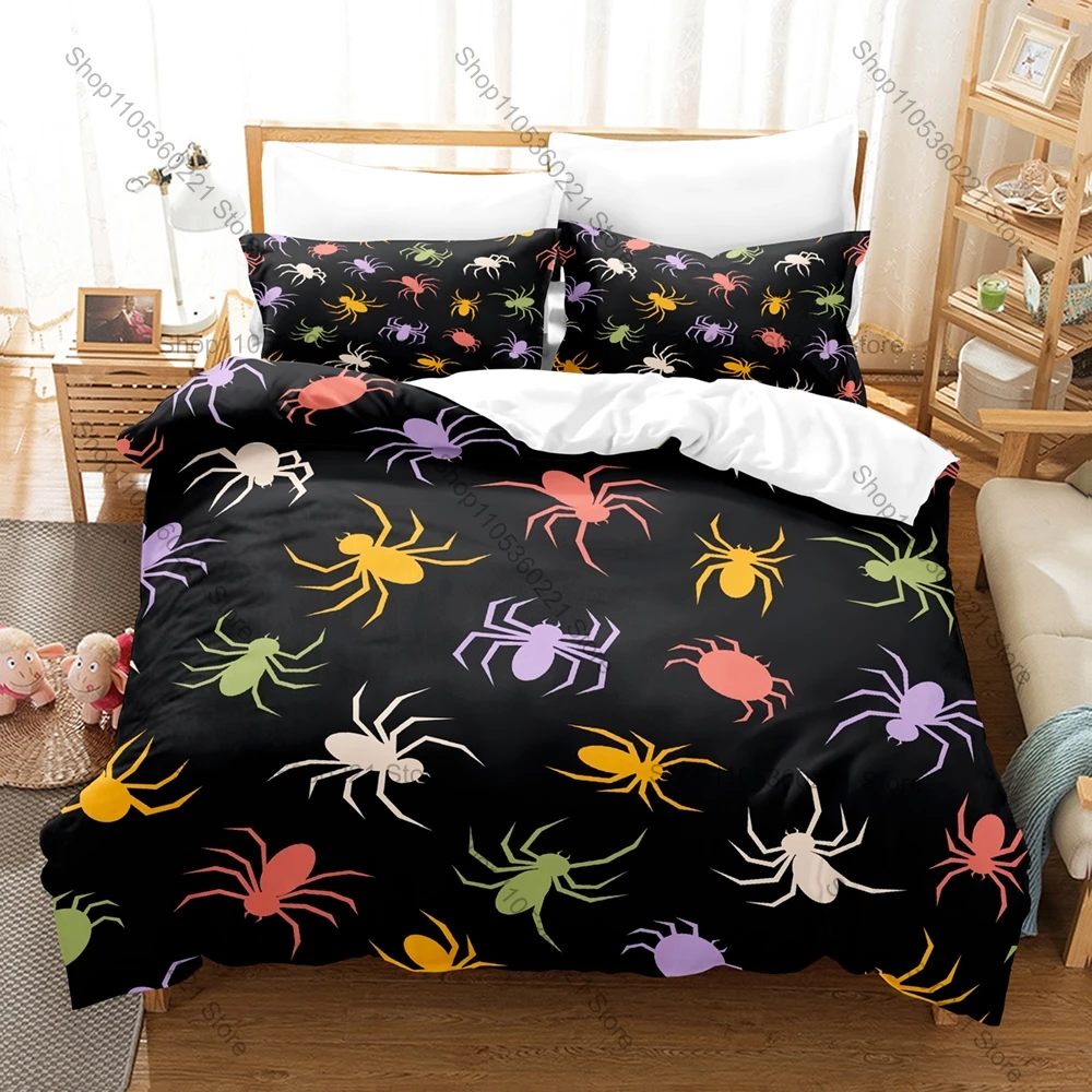 Cartoon Spider Theme 3 Piece Bedding Set Soft Duvet Cover Set Kids Bedroom Home Decor Cute Printed Bed Cover with Pillowcases