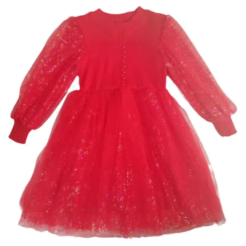 2025 الخريف المراهقين الفتيات القماش الأبيض طويلة الأكمام حفلة شبكة محبوكة الدانتيل الطبقات الربط فستان الأميرة الأطفال 4 10 12 سنة