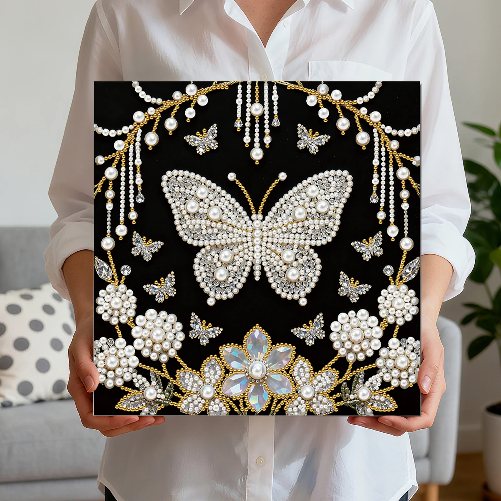 

Flower Butterfly DIY Pearl Painting Kit for Adults Home Decor 25x25cm With Frame