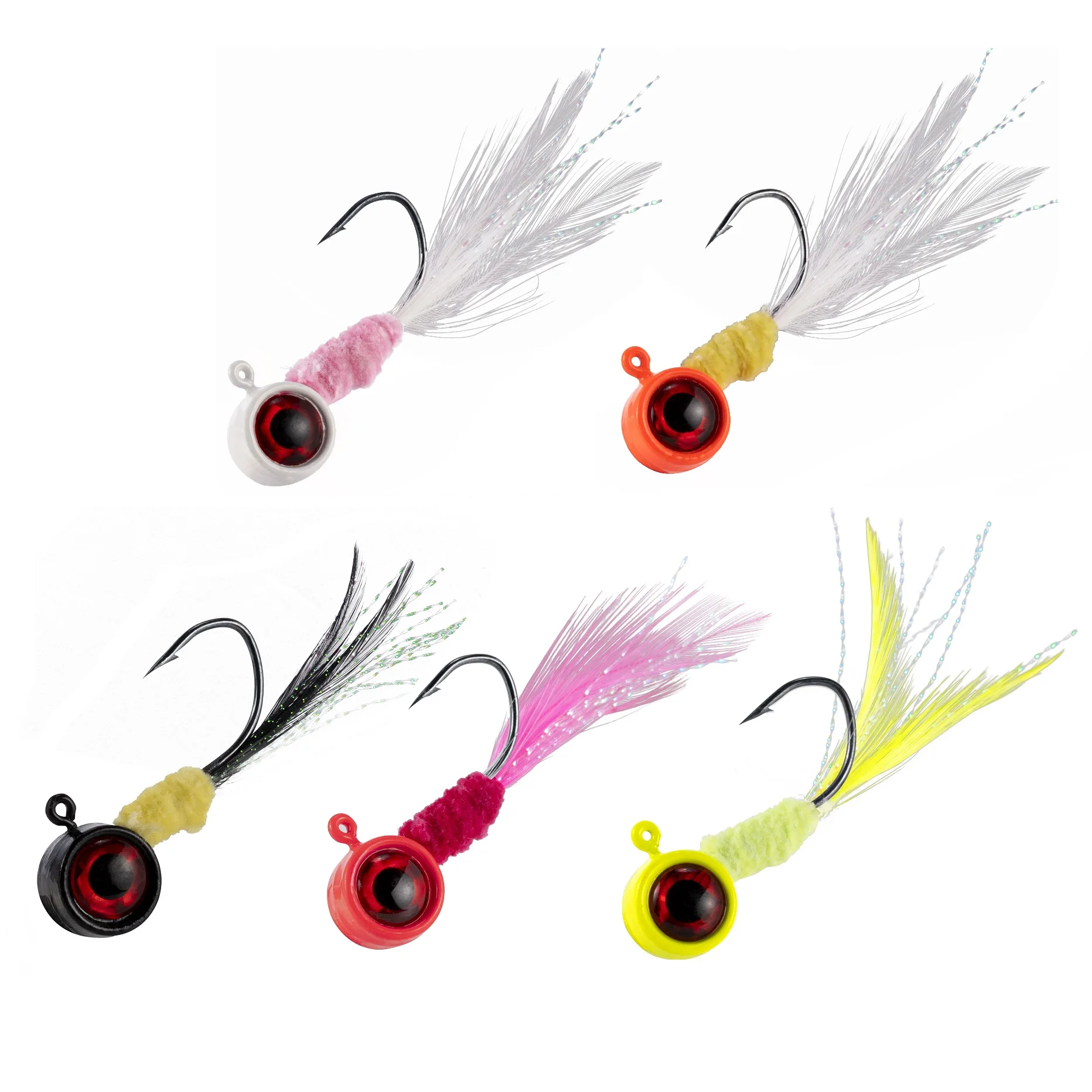 3pcs Fishing Crappie Jig Head Marabou Feather Jig Head Hook Lure Round Ball for Bass Trout Walleye Panfish Bluegill 1.75g-7g