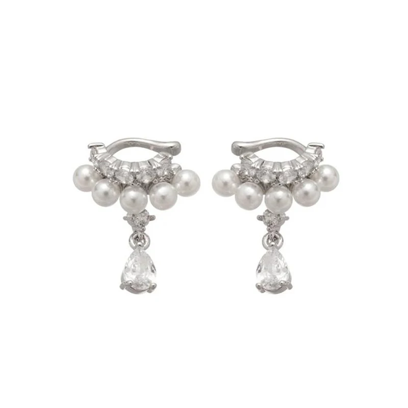 2 Stück glänzende Wassertropfen-Zirkon-Anhänger-Clip-Ohrringe für Damen, doppellagig, C-Form, Kristallperle, kein Piercing, Ohrclip-Manschette – Detail 11