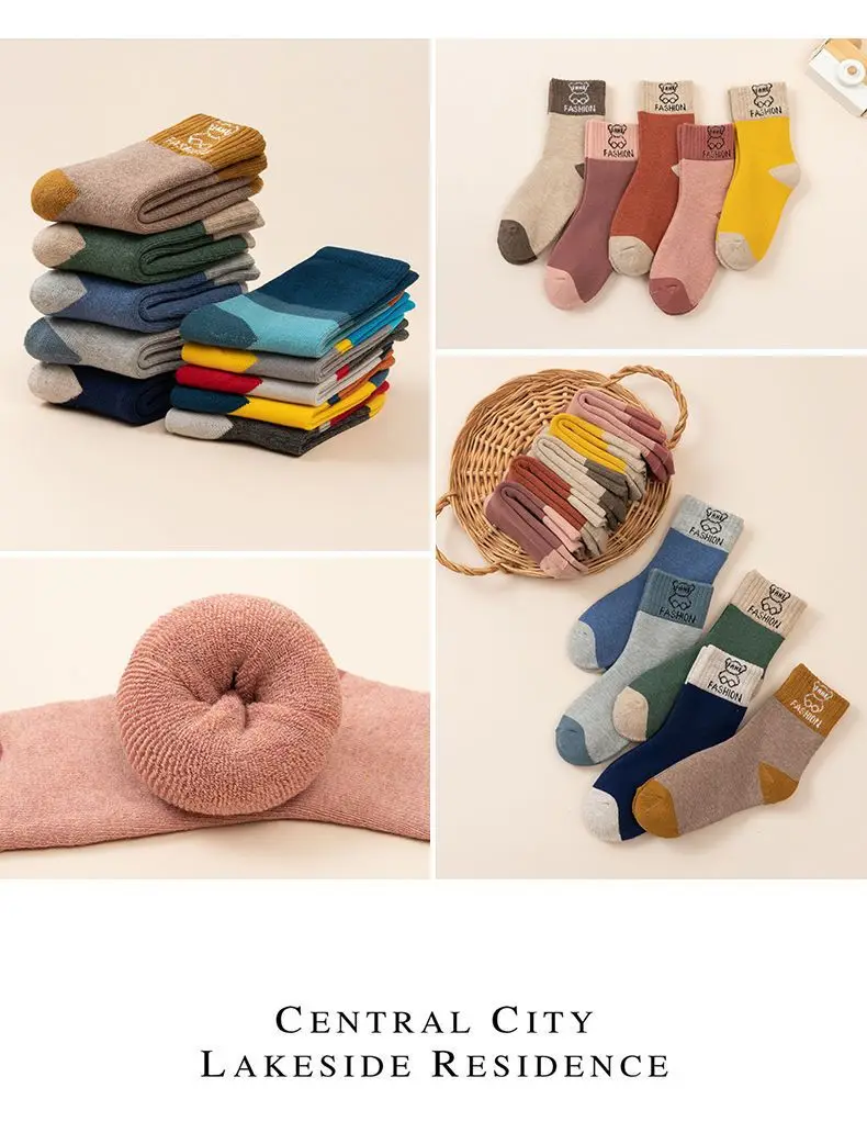 Wintersocken für Jungen und Mädchen, dicke Thermo-warme Baumwollsocken, verdickte Babysocken, Socken mit flauschigem Bärenmuster, 5 Paar – Detail 5