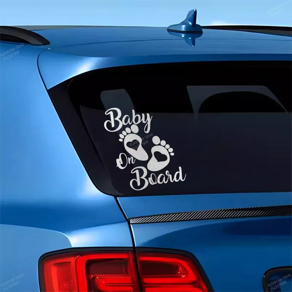 Baby On Board Warnning Reflective Sticker Cute Foot Step Decoration Car Window Windshield Auto Safety Caution Protection Decal