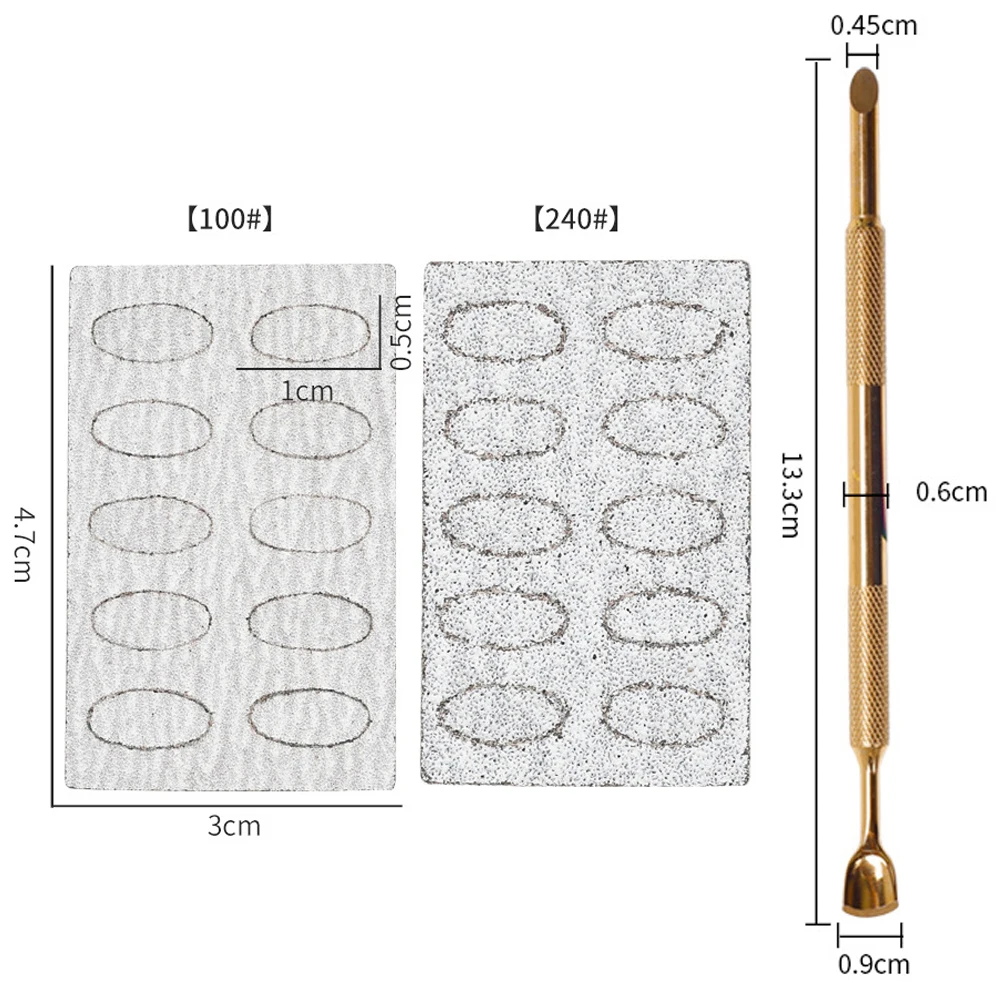 Papier de Verre Auto-Adhésif à Double Tête, Poussoir à Ongles, Élimination de la Peau, Polissage, Outil de Traitement de Manucure, Grain 100/240, 50 Pièces