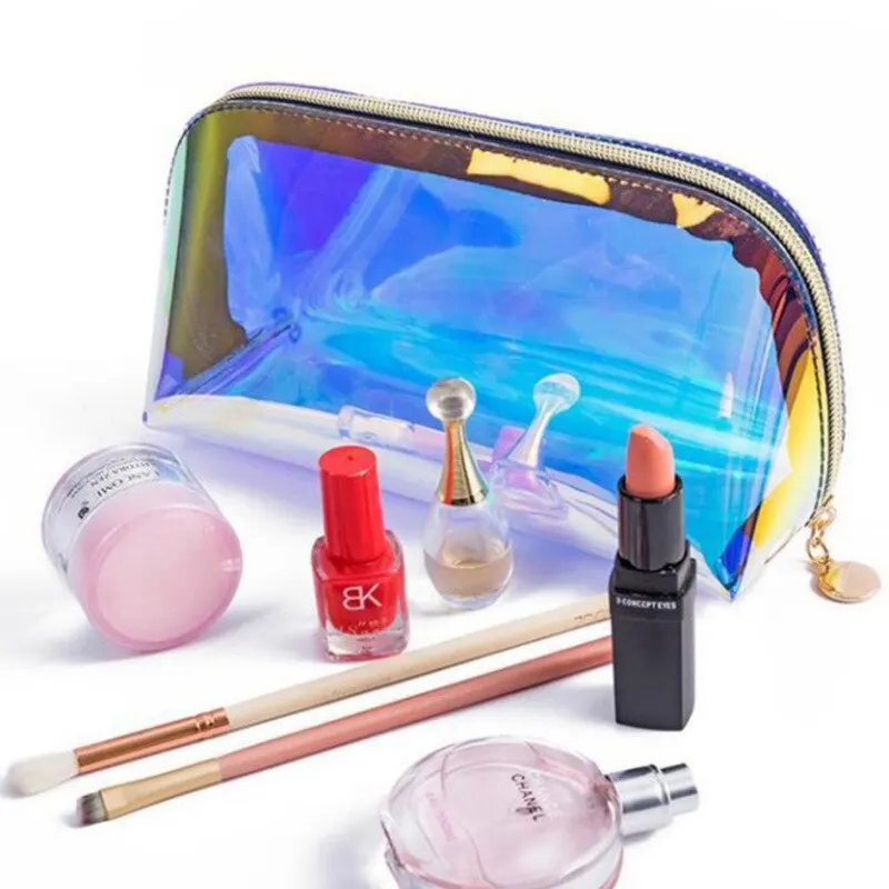 Bolsa de cosméticos transparente de PVC para mujer, almacenamiento de maquillaje, organizador transparente, neceser portátil de viaje, bolsa multifunción