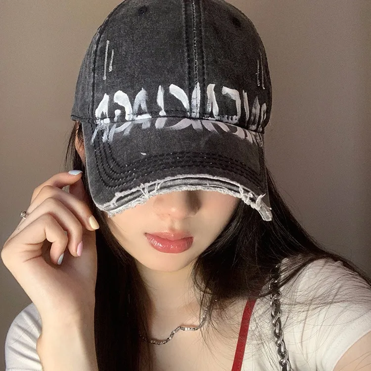 Retro Alphabet Summer Gray Baseball Cap Female Peaked Cap Wide Brim Versatile Casual Hat