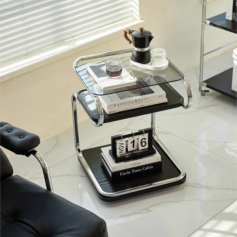 MOMO Medieval Minimalist Glass Corner Table Home Sofa Side Table Small Cart Internet Celebrity Movable Coffee Table Side Table