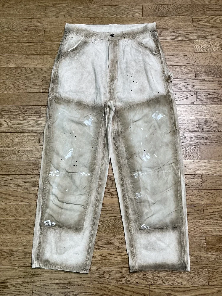 

Брюки свободного кроя в стиле рустик, повседневные, в японском стиле, с эффектом потертости, рабочие, молодежные, весенне-летние, из хлопка, джинсы