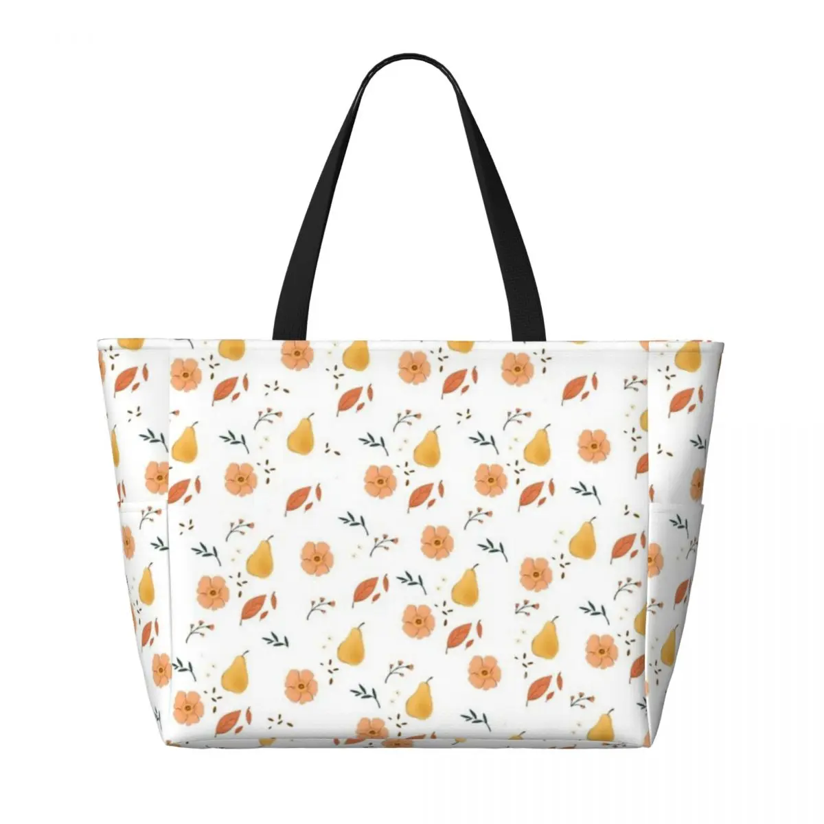 Borsa da viaggio da spiaggia con fiori e frutta autunnali, borsa Tote Retro pratico regalo di compleanno da viaggio modello Multi-stile