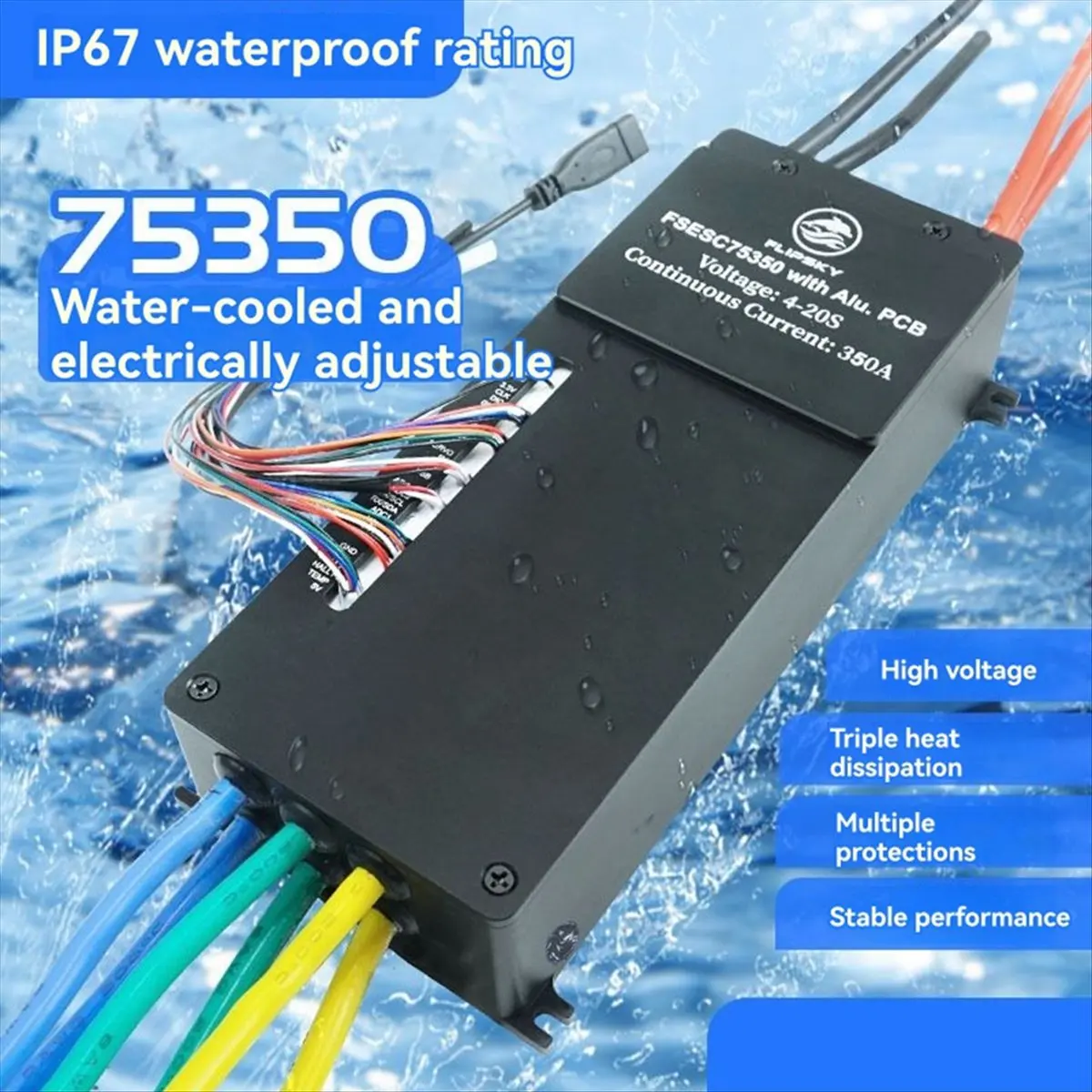 A59E  FSESC 75350 ESC 84V High Current 350A ESC Base on with Aluminum Case Water Cooling ESC for E-Foil Fighting Robot