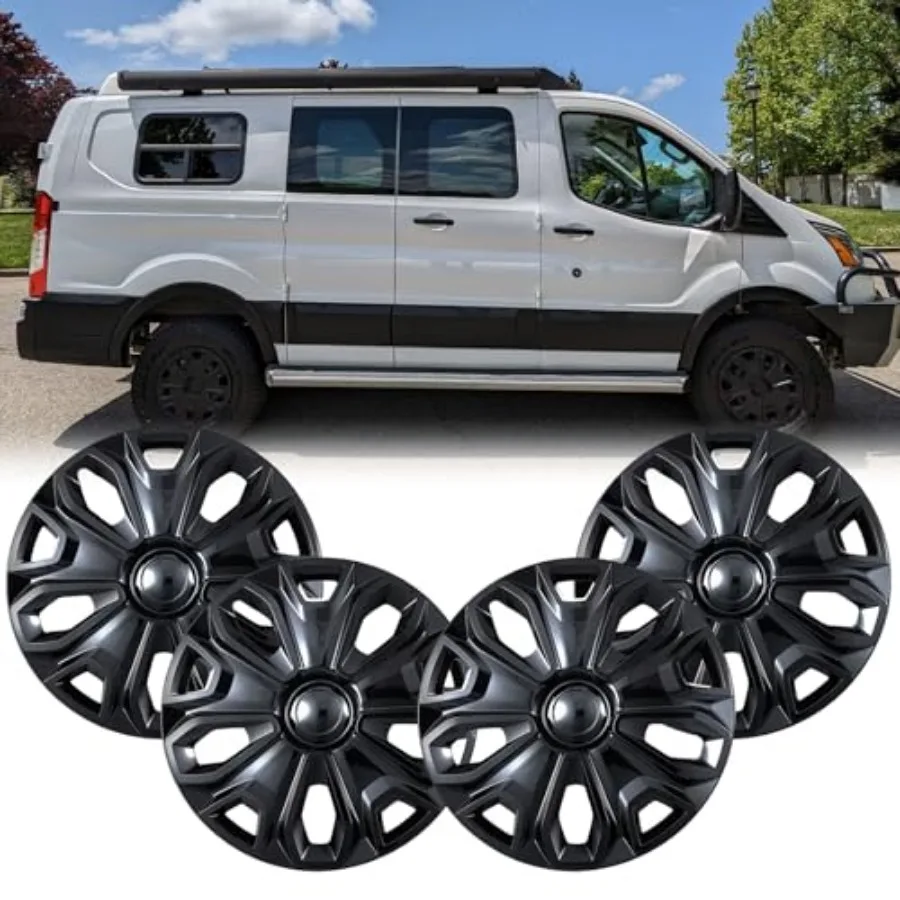 

Hubcap Wheel Covers for 2015-2026 Ford Transit 150 250 350 350HD ABS Hubcap Replacement Set of 4, 16 inch Glossy Black