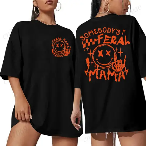 Feral Mom 여성 티셔츠를위한 선물 누군가의 Feral Mama Shirt 냉소적 인 트렌디 엄마 탑 여름 짧은 소매 티셔츠 여성 의류