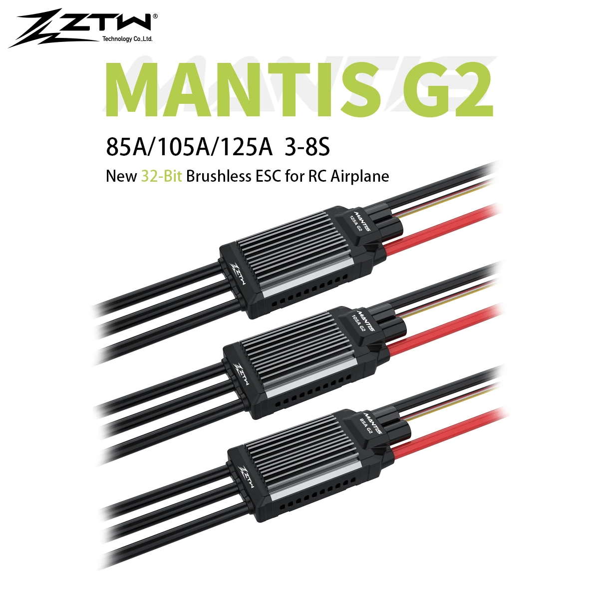 ZTW Mantis G2 85A/105A/125A ESC 32-Bit Brushless Speed Controller 3-8S 6V/7.4V/8.4V SBEC 8A For RC Airplane Aircraft Fixed-wing