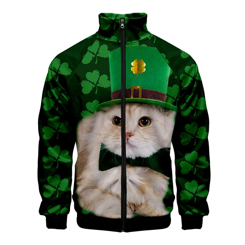 Chaqueta Popular del Día de San Patricio irlandés para hombre y mujer, abrigo de Hip Hop de manga larga, Sudadera con capucha Harajuku con estampado