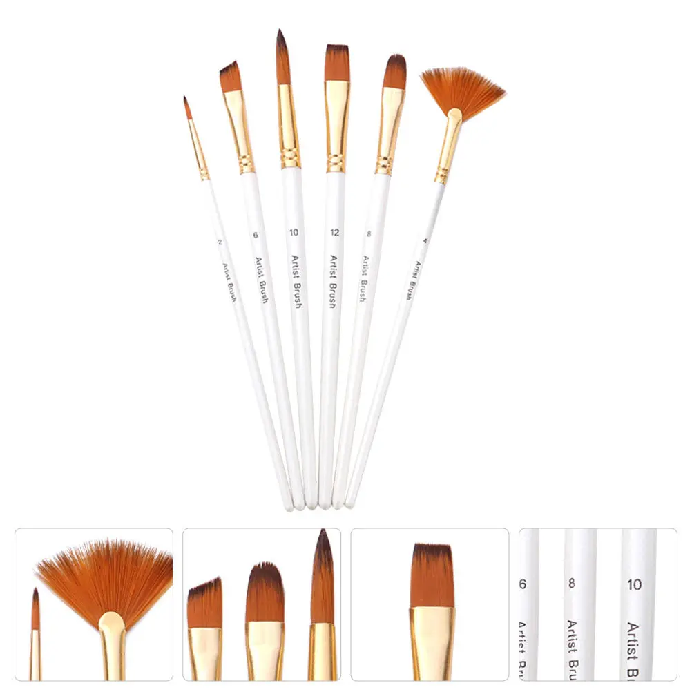 

6Pcs Artist Paint Brushes Fine Tip Strong Bristles for Watercolor Oil Acrylic Painting Washable Art Tools Paint Brush