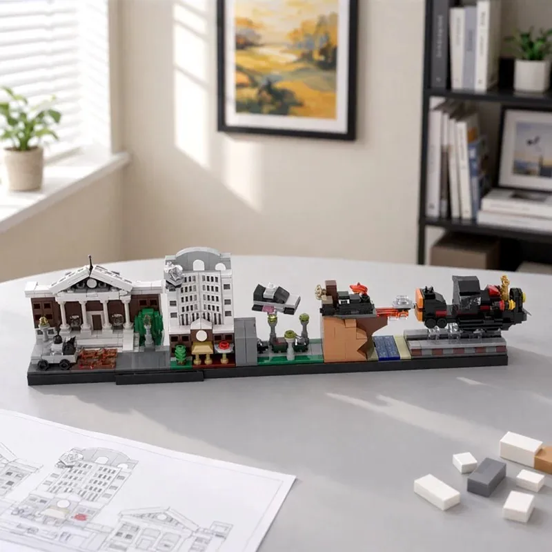 MOC Creative City Architecture Returns to the Future Skyline Building Blocks Model Adult Puzzle Assembly Toys Birthday Ornament