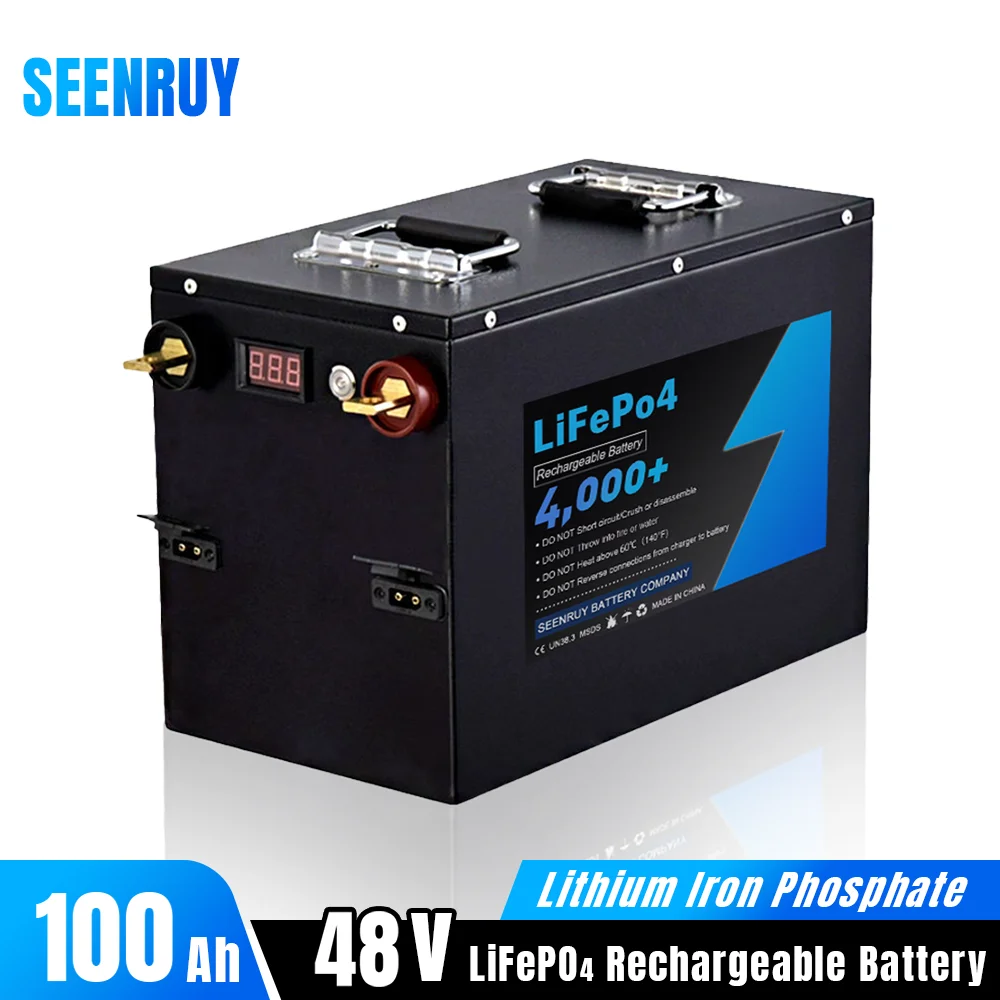 48V 100Ah Lifepo4 Battery Pack Built-in BMS Optional Bluetooth Deep Cycle for RV Solar Energy Tricycle Outdoor