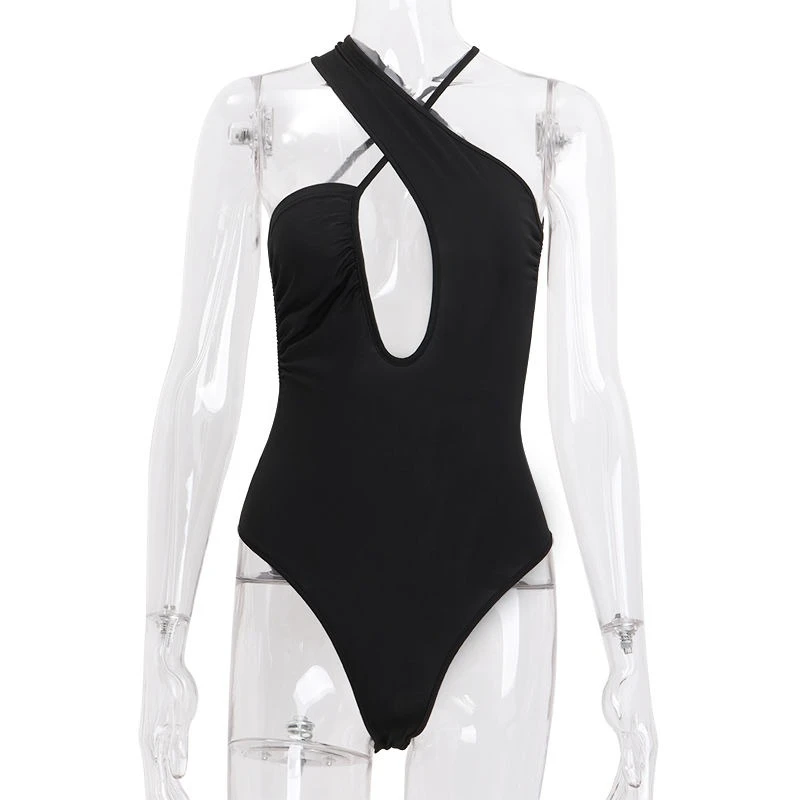 

​​2025 Women's Sexy Halter Bodysuit Summer Mesh Cutout Backless Jumpsuit Streetwear Stretchy Sleeveless Top​​