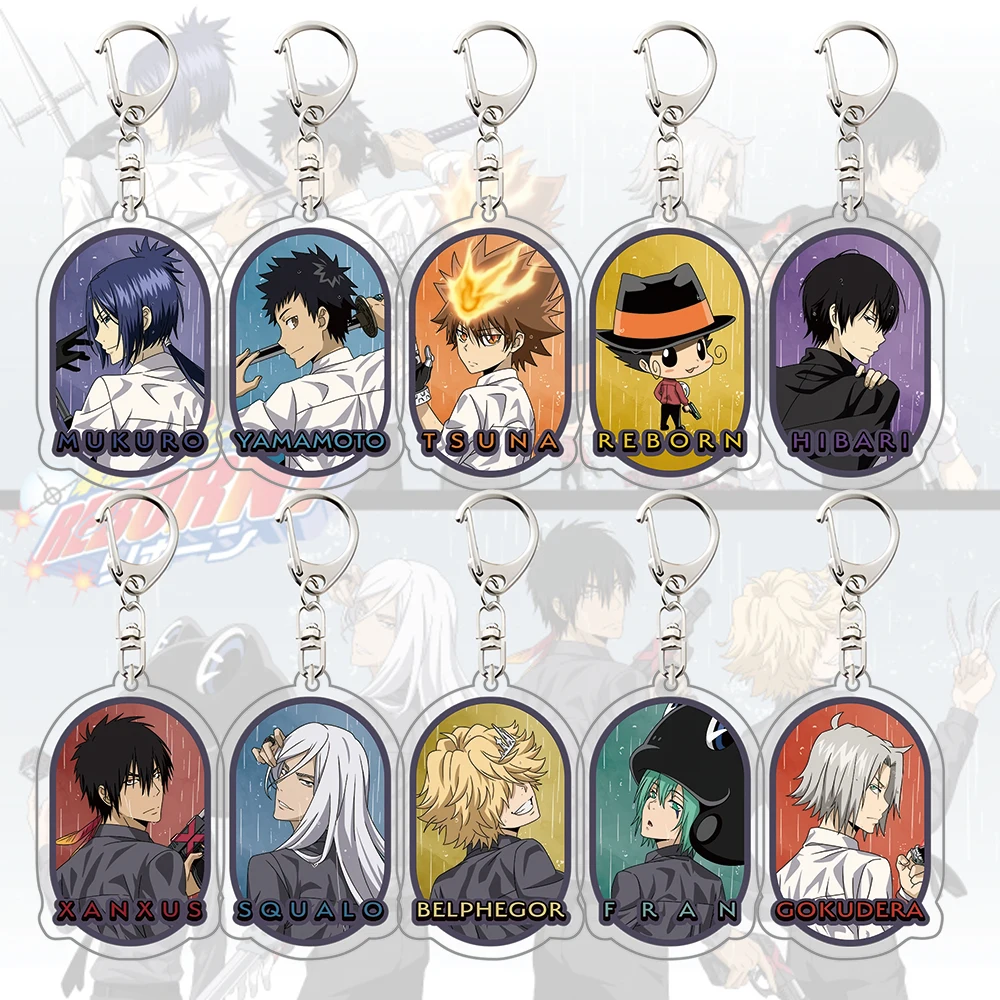 Katekyo Hitman REBORN! Llavero de acrílico – Tsunayoshi Sawada y Reborn Rain Ver. Hibari Kyoya, Mukuro, Colgante para Bolsa de Anime