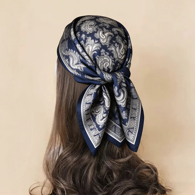

Female Scarf Turban Hijab Square Print Luxury Bandana Shawl Headscarf Fashion Handkerchief Neckerchief Headband Windproof Wraps