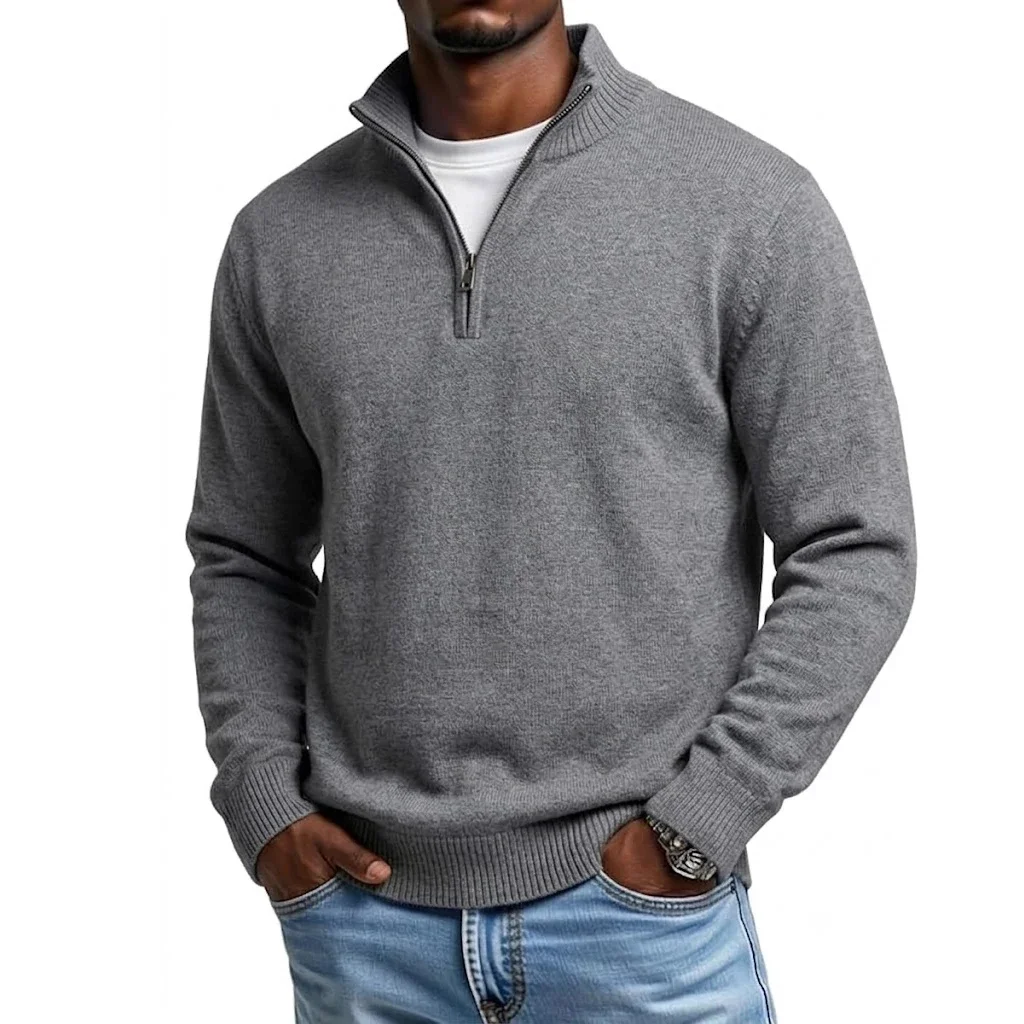 Herbst Herren Reißverschluss-Strickpullover T-Shirts Lässige Langarm Stehkragen Pullover Tops Warme Herbst-Winter-Jumper Oberteile Hemd Jacke – Detail 5