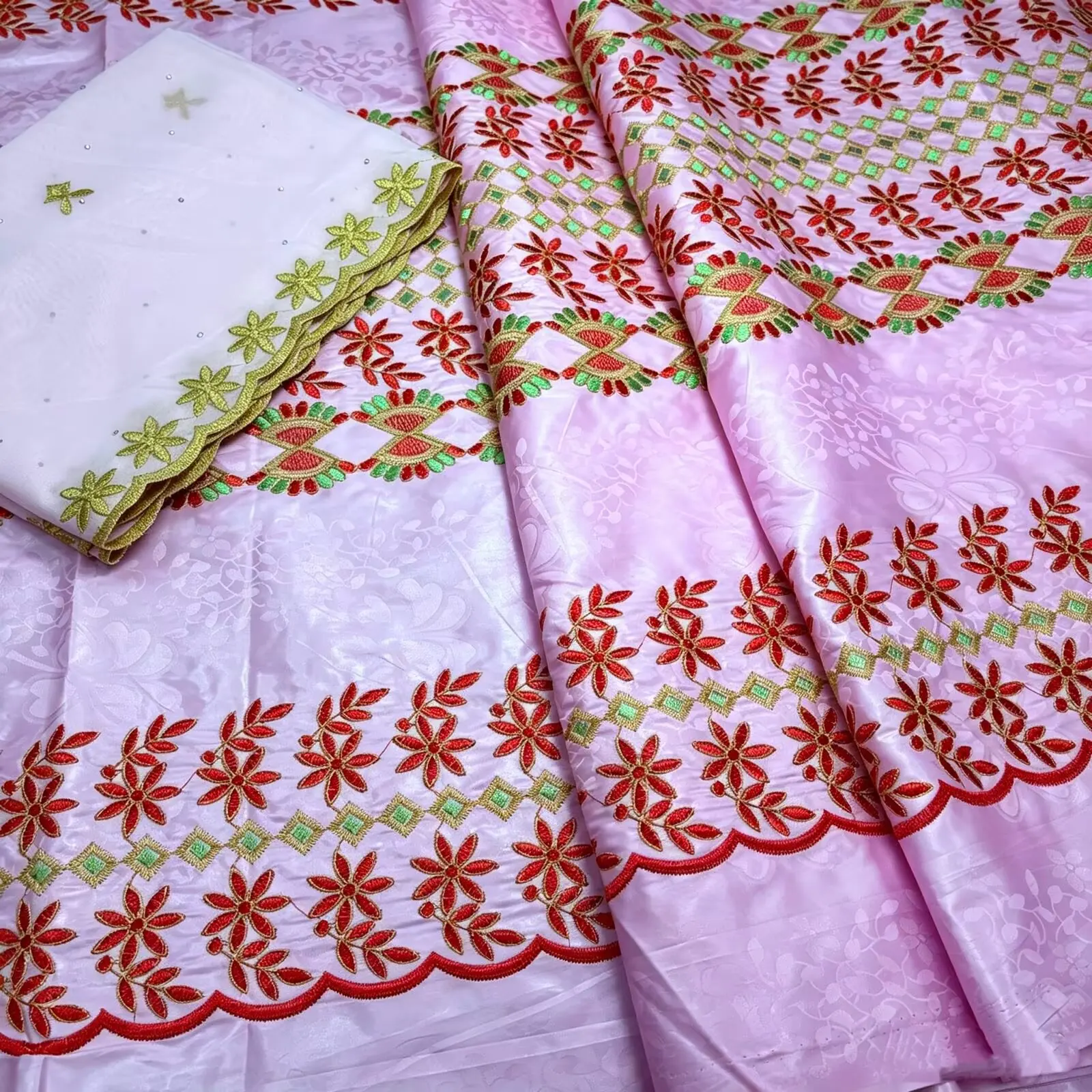 5+2 yards African Basin Riche Brode Fabric With Scarf Latest Fashion Embroidery Basin Lace Fabric For Wedding Party Dress Sewing