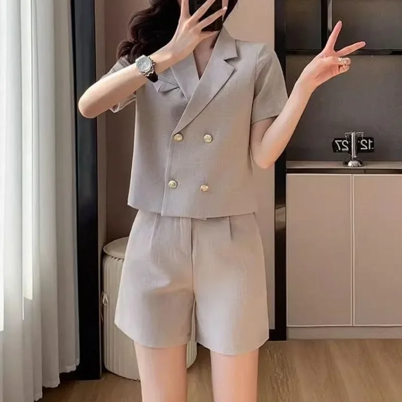Loose Office Female Shorts Wide Plain Complete Two Full New in Matching Features Tailor Fashion Kit Women's Short Sets 2 Pieces