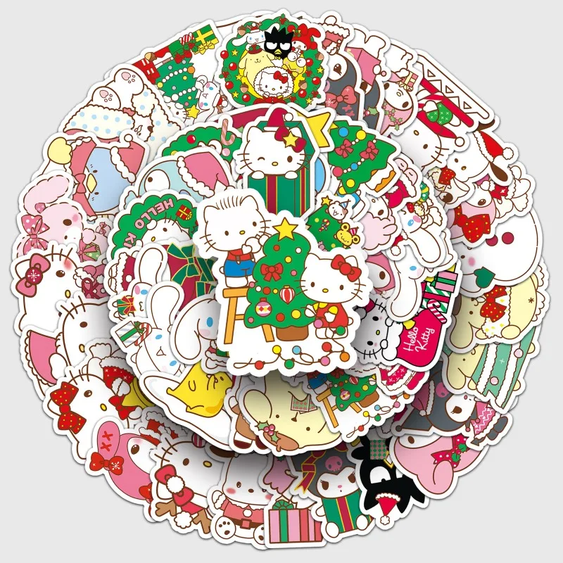 

50pcs Hello Kitty Sanrio Christmas Stickers Cute Cartoon Doodle Decals for Scrapbooking Water Bottle Phone DIY