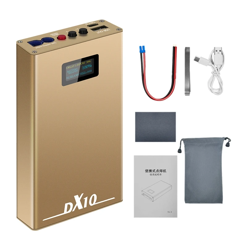 10600mah DX10 Handheld Spot Welder Machine 6*300A OLED Mos 8 Awg Spot Pens For 18650 0.2mm Nickel Sheets Type-C Charge 4.2v Gold