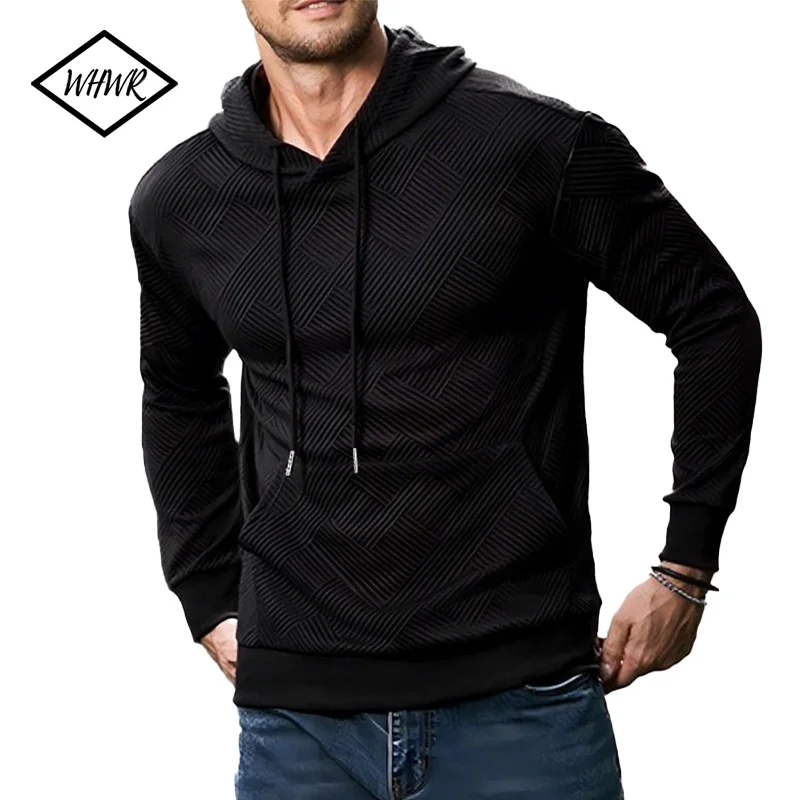 2025 Autumn and Winter New Men's Fashion Leisure Hoodie Jacquard Knitted Geometric Texture Clothes Outdoor Sports Running Hoodie