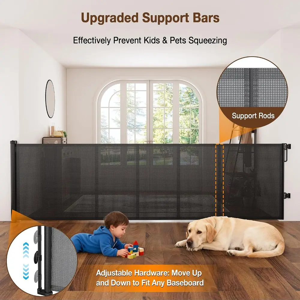 Upgraded 71'' Wide Retractable Baby Gates or Stairs with Reinorced Strip, Mesh Satey Gate or Pets, Prevent Cling Dog Gate ot Doo