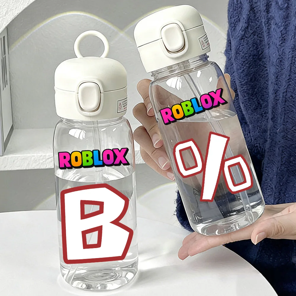 

600ML Roblox Bottle Large Capacity letterA-Z Outdoor Exercise Plastic Transparent Straw Water Cup Game Periphery Drinking Bottle