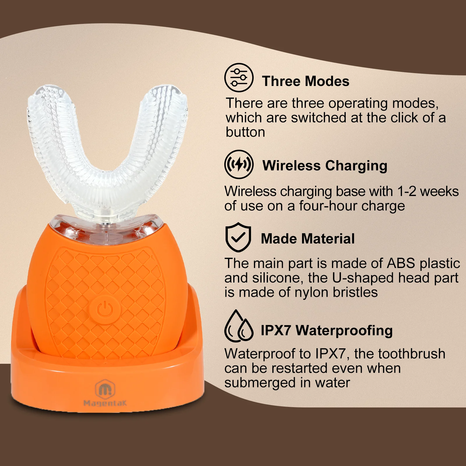 Electric Toothbrush for Adults,360 Degree Cleaning Sonic Toothbrush, U Shaped Silicone Toothbrush (White)