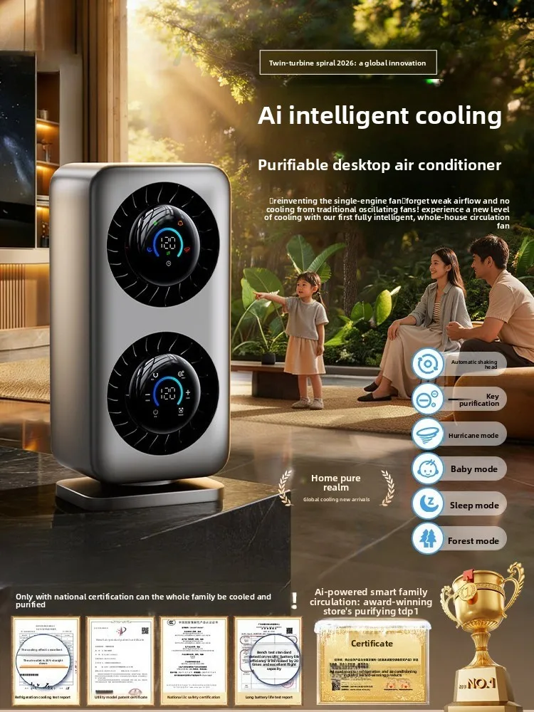 Dual Cooling Desktop Mini Air Cooler Fan, Portable USB Rechargeable Cooling Gadget, Ultra Long Battery Life