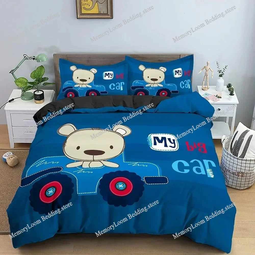 

Home Textile Cartoons Bear And Car Cover Duvet Cover Pillow Case Boy Girl Polyester Bedding Set King Queen Twin Size