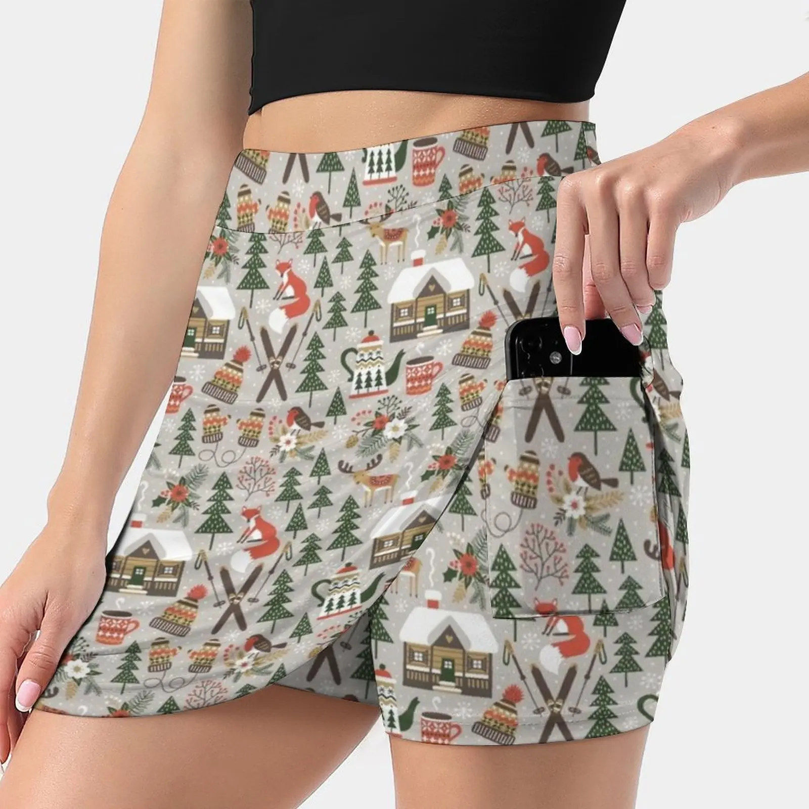 Cozy Chalet On Light Grey Background Women's skirt With Hide Pocket Tennis Skirt Golf Skirts Badminton Skirts Running skirts