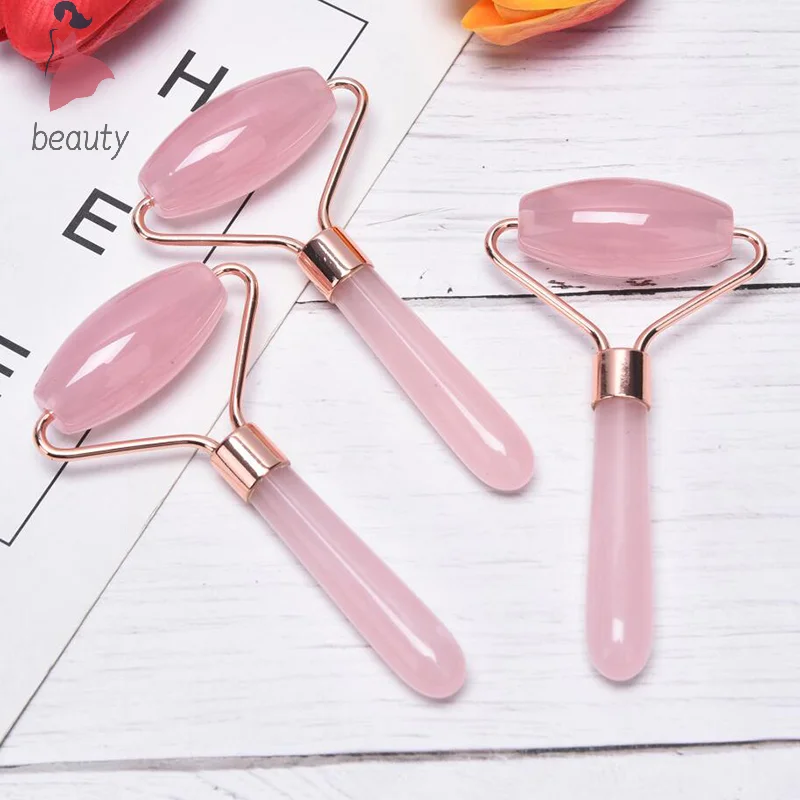 Rodillo masajeador de cristal de cuarzo rosa, herramienta de belleza para el cuidado de la piel Facial, Lifting de arrugas