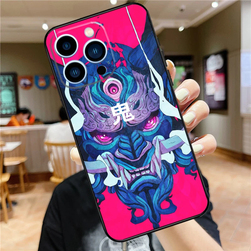 Japanese Oni Hannya Demon Mask Case For iPhone 16 15 11 12 13 14 Pro Max XS XR X 7 8 Plus 12 13 Mini Soft Cover