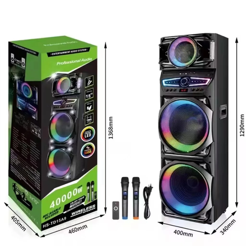 مصنع الأسهم المحمولة المتكلم كاريوكي مزدوج 15 بوصة الصوت UB نشط المتكلم Led Partybox مع ميكروفون TD15A9