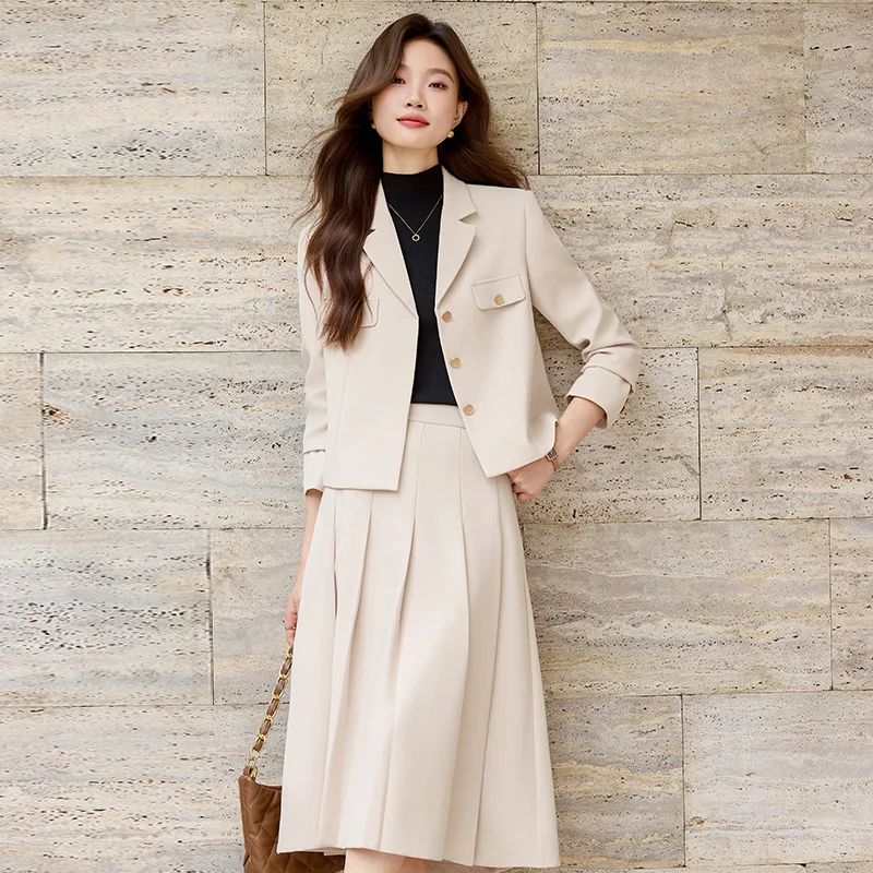 Professional Career Women's Suit Set Autumn New Style Commute Blouse A-Line Skirt Two-Piece Set Elegant Ladylike Style