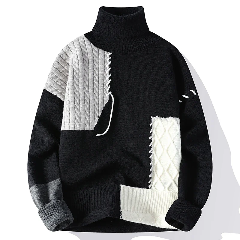 Pull à col roulé en tricot pour hommes et femmes, pulls décontractés, patchwork chaud, haute qualité, mode automne et hiver, nouveau