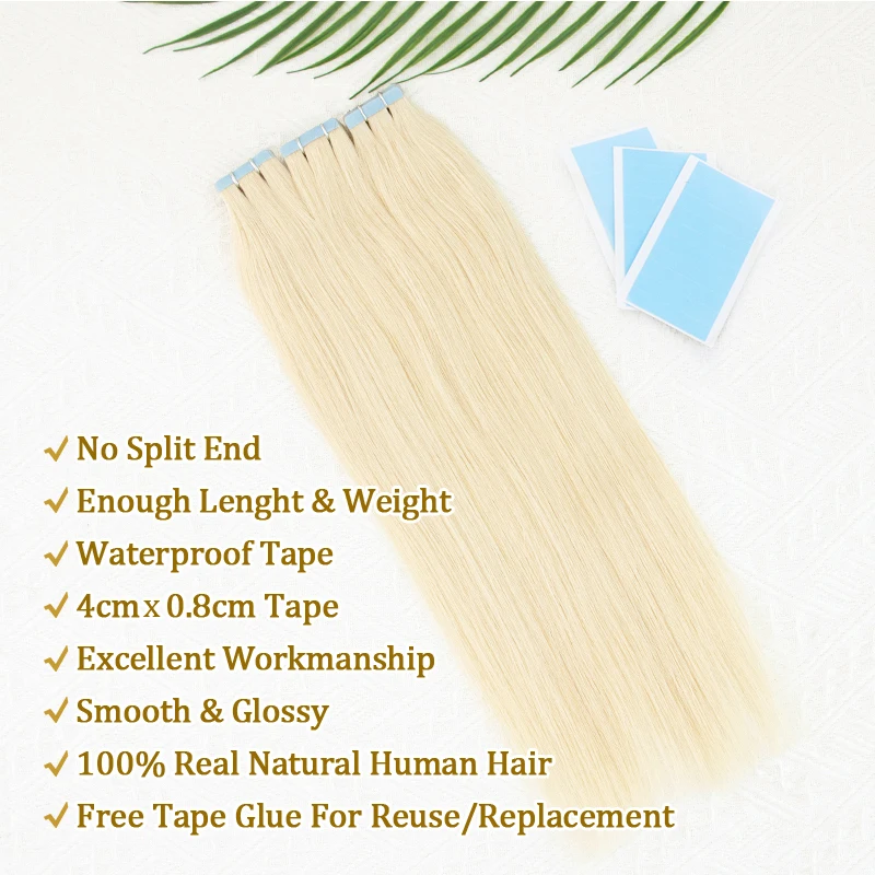 Tape in Human Hair Extensions Real Natural Human Hair Extensions Straight Hair Extensions Skin Weft Mega Hair 20pcs/pack