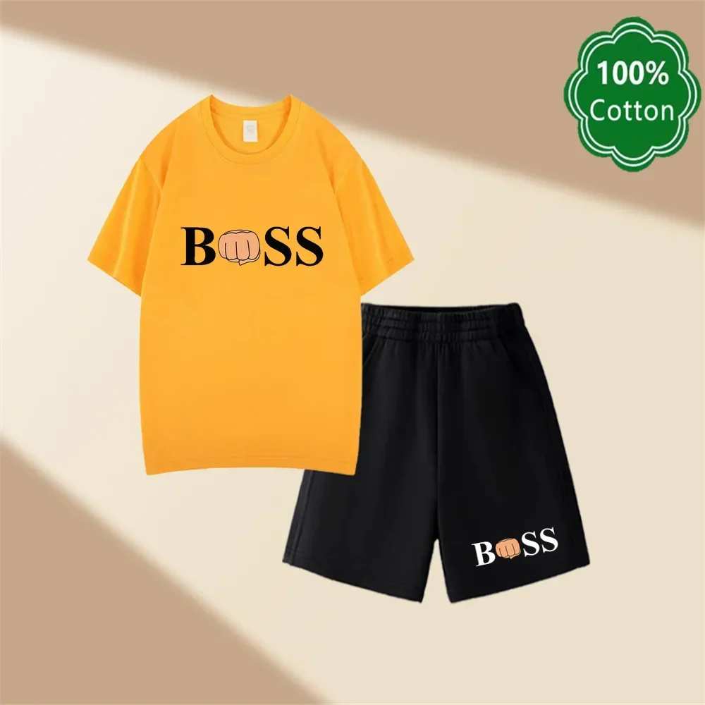 The New Fashionable Children's Classic Set, a Polyester Fiber Printed T-shirt and Casual Shorts Set, Is a Summer Gift That Boys