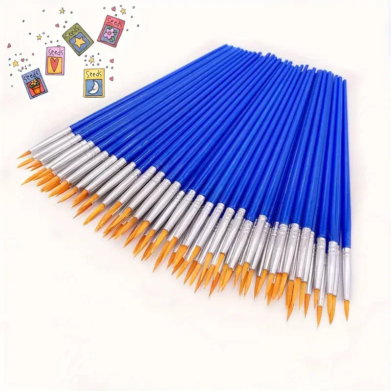 50Pcs Painting Brushes Set Art Round Flat Hair Nylon Hair Paint Brush for Oil Acrylic Watercolor Kids/Artists/Beginners/Students