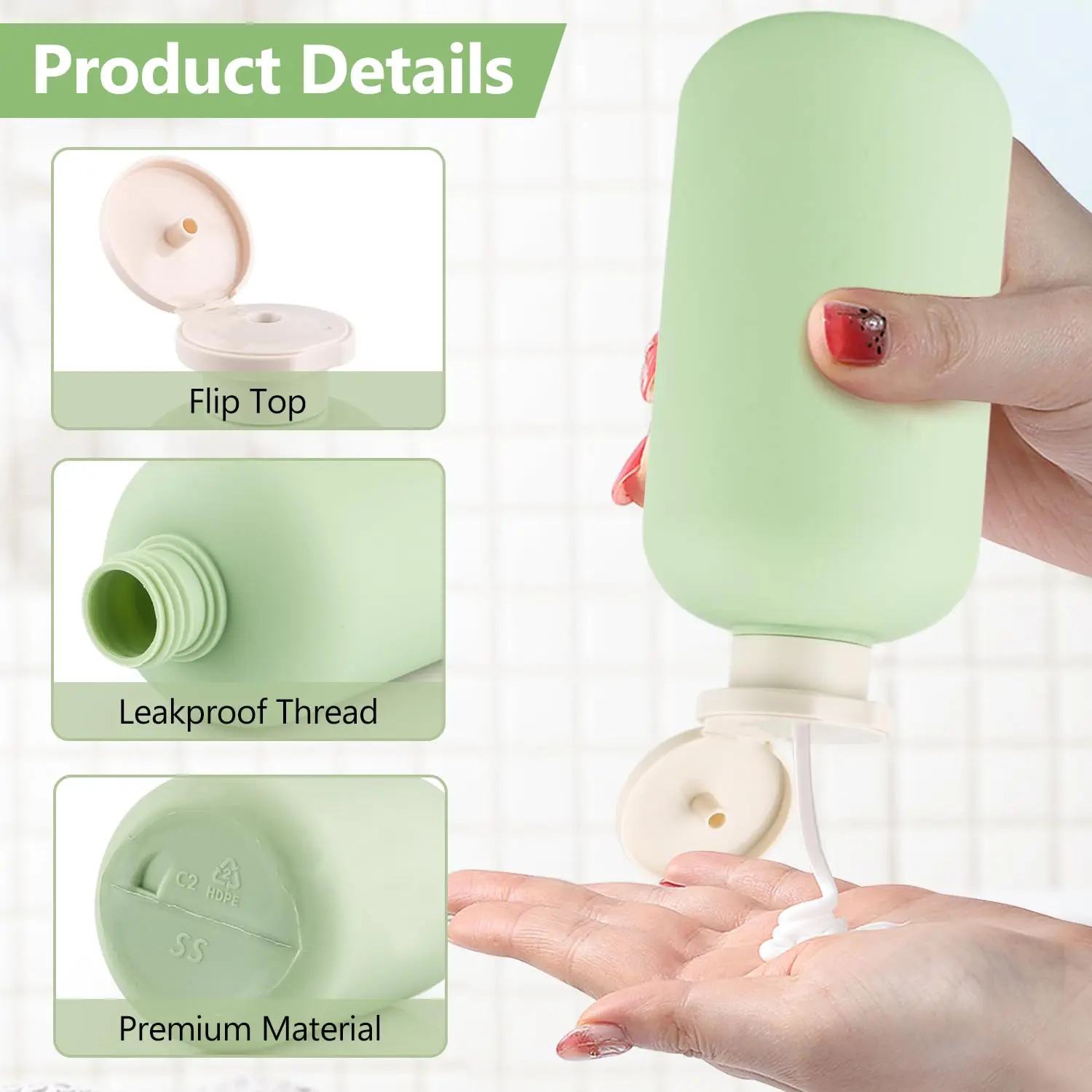 5PCS 300ML Squeeze Plastic Travel Bottles Empty Lotion Soap Leak-Proof Bottles with Flip Cap for Toiletries Shampoo Conditioner