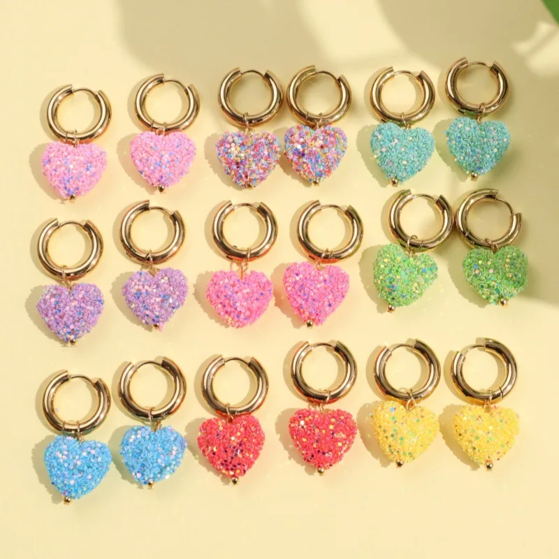 Super cute girly rhinestone gummy heart earrings