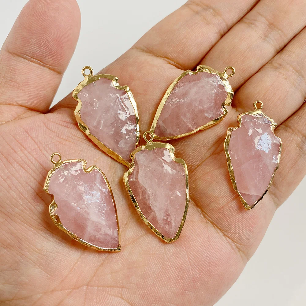 Natural Rose Quartz Stone Pendant Connectors Shape Waterdrop Cross Pink Crystal Charms for Jewelry Making Necklace DIY Bracelet
