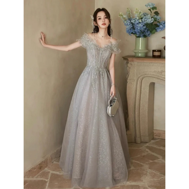 Gorgeous Evening Dresses Strapless Off Shoulder Sequin Beaded Bandage Shiny Slim A-Line Backless Floor-Length Party Prom Gowns