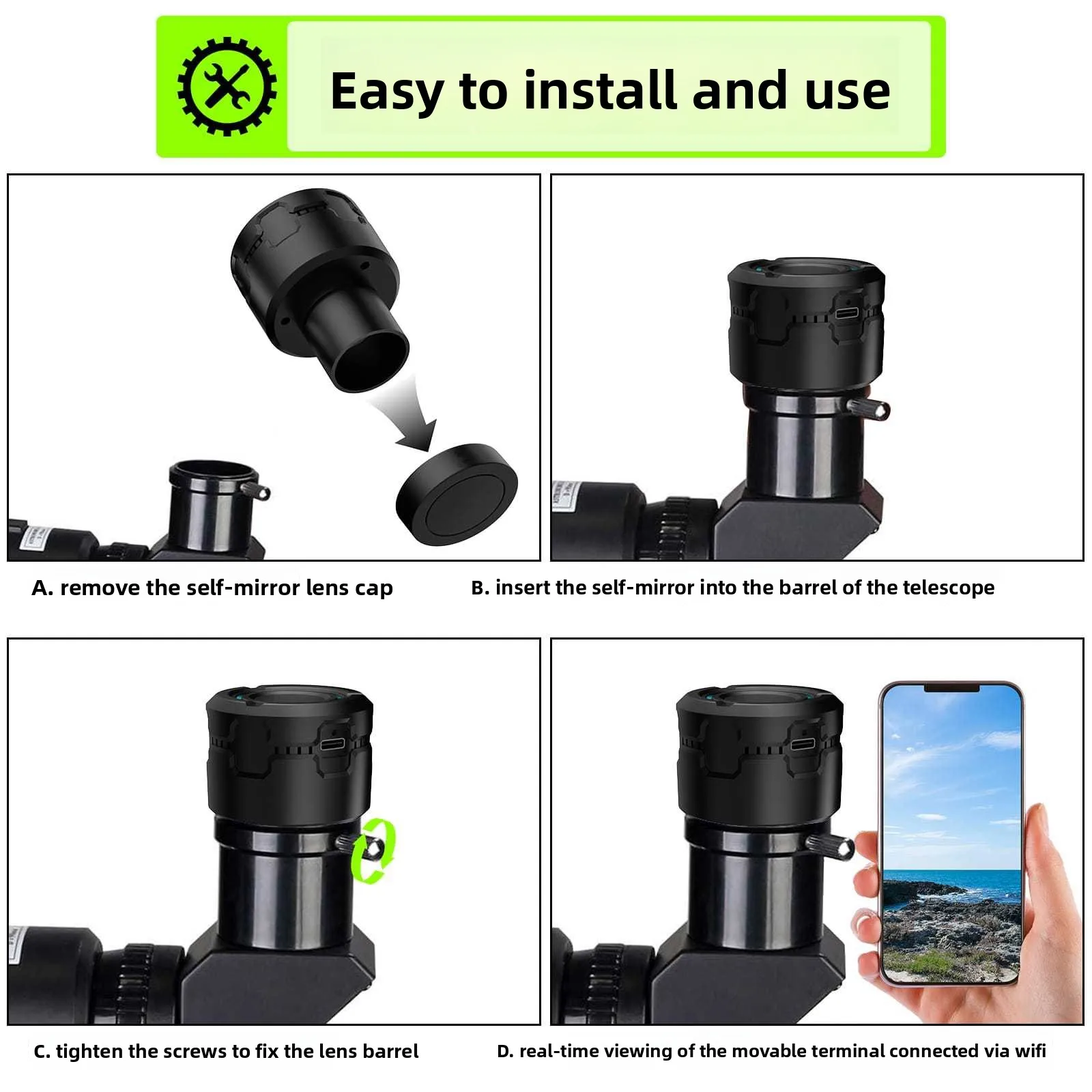 Беспроводной электронный 1,25-дюймовый окулярный телескоп для астрофотографии и наблюдения за птицами, видеозапись 4K с ночным видением